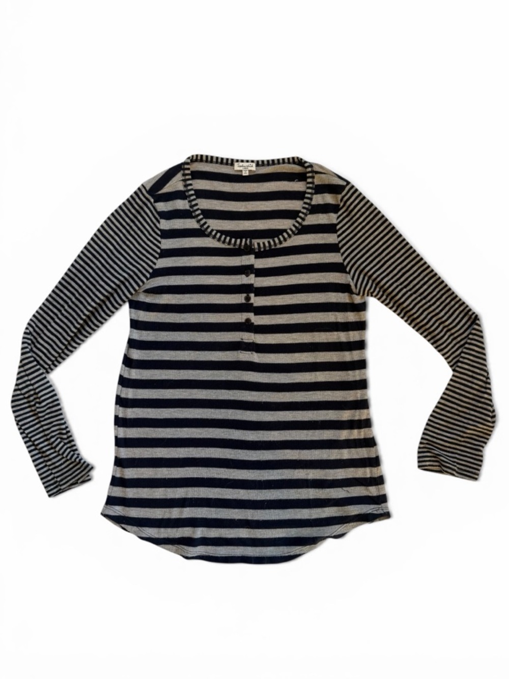 Splendid Striped Henley Long-Sleeve Top - Black & Cream